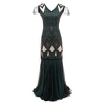 Kvinnor 1920-tal Gatsby-klänning 20-tal Vintage V-ringad paljetter Pärlor Maxi Cocktailparty Flapper Klänning Mesh Balklänning Långa Eleganta Klänningar green gold XXL