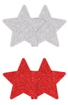 Pretty Pasties Glitter Stars Red Silver 2 Pair