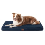 Bedsure Extra Large Pet Bed Washable - Orthopedic Dog Mattress and Pillow Mat for Dog Crate with Removable Plush Sherpa Cover, Navy, 112x81x7.6cm