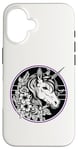 iPhone 16 Unicorn in Black White Purple Hibiscus Roses Champion Wreath Case