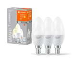 LEDVANCE Smart LED lamp with WiFi Technology, E14-base matt Optics,Warm White (2700K), 470 Lumen, 40W-Replacement, Smart dimmable, 3-Pack