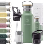 Gourde Inox Isotherme ACTIVE FLASK 1l/500ml sans BPA + Paille (3 Bouchons) | Bouteille d’eau Acier Inoxydable Isolée, Thermos Réutilisable | Camping Velo Sport Running Randonnée Enfant, Café The