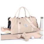 HYC00 Sac de Gym Femmes Hommes avec Compartiment de Chaussures et Poche Humide,Sac Weekend Sac de Sport Femme Grand Format Sac de Voyage Cabine Avion Duffle Bag Sac d'Hôpital Cabas de Fitness,Beige