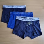 3x POLO RALPH LAUREN Navy Blue Boxer Briefs Trunks Underwear Size S