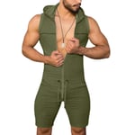 LQIQI Men Onesies Pajamas Jumpsuit Bodywear Jumpsuit Soft Bodysuit Men Body One Piece Undershirt Underwear Hooded Sexy Outside Zipper Up Jumpsuit Sleeveless + Shorts Onesies Pajamas