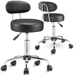 Tabouret à roulettes avec dossier confortable pivotable 360° réglable en hauteur avec repose-pieds bureau Set de 2 noir - Casaria