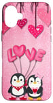 iPhone 16 Plus Penguin Love - Cute Pink Valentine's Day Sweetheart Penguins Case