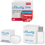 Shelly Plus 2PM + Shelly BLU Motion + Shelly BLU Gateway Bundle - Kit domotique avec Interrupteur volet roulant connecté, Capteur de Mouvement et Passerelle Bluetooth to Wi-Fi