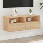 Væghængt tv-bord 80x30x30 cm konstrueret træ sonoma-eg