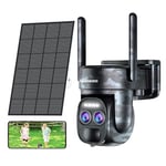 4K Wireless Outdoor WiFi Surveillance Camera with Dual Lens, 360° PTZ Indoor Camera, 8x Zoom Hybrid, Auto-Tracking, Detection, Night Colour, Siren, Two-Way Audio with Solar Panel