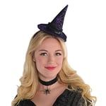 Amscan 846166-55 – Serre-tête avec chapeau de sorcière, taille unique pour adulte, violet, noir, mini chapeau avec ruban en satin et toile d'araignée, accessoire pour carnaval et Halloween, déguisement