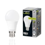 Integral LED B22 Non-Dimmable Dusk to Dawn Dual Sensor Frosted GLS Bulb – Cool White 4000K, 806lm, 8W (60W Equivalent) - Energy efficient & Ideal for Outdoor, Porch, Garage, Garden, Patio