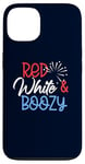 Coque pour iPhone 13 Red White & BOOZY Funny Drinking America 4 juillet USA Meme