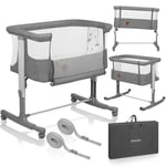 lionelo Aurora 3 en 1 Lit bébé jusqu'à 9 kg Cododo, Berceau Réglage de la Hauteur et de l’Inclinaison du Matelas 4 roulettes avec Freins Matelas Ergonomique Sac (Grey)