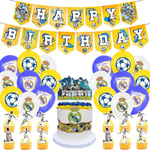 Fotboll Real Madrid Tema Födelsedagsfest Tillbehör Banner Ballonger Tårta Toppers Dekoration Set