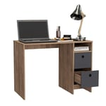 Home Source Computer Laptop Desk Table, Home Office Gaming Workstation, Oak Effect and Grey, 2 Drawer, Engineered Wood