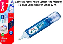 12 Piece Pentel Micro Correct Fine Precision Tip Fluid Correction Pen White 12ml