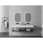 Lavabo mural en fonte minérale TWG16 - 153 x 45 x 15 cm - couleur au choix - base en acier inoxydable noir mat en option Blanc mat, Console suspendue