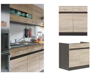 800mm Kitchen Sink Unit Cabinet 2 Door 80cm Cupboard Wenge / Oak Effect Junona