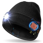 UNBON Bonnet Bluetooth avec LED Lampe, Idée Cadeau Homme Bonnet Bluetooth Lampe Frontale Rechargable Cadeau Noël Original Bonnet LED Bluetooth avec Écouteur Stéréo Tricoté Hiver Chaud pour Homme Femme