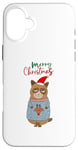 Coque pour iPhone 16 Plus Pull Moche de Noël Chat ronchon grognon avec Bonnet de Noël