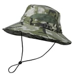 TOUTACOO, Chapeau de Soleil Camouflage à Large Bord, Homme, Femme, Anti-UV, réglable, Pliable, Chapeau de Brousse, Jungle, Safari, Motif Militaire (02-Camouflage Treillis Vert/Kaki)