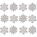 36 st plastglitter snöstjärnedekorationer, glittrande silver iriserande glitter julgransdekorationer, 10 cm