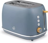 Swan Fjord 2 Slice Toaster Scandinavian Design Grey/Wooden Accents-ST19030GRY