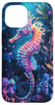 Coque pour iPhone 15 Hippocampe éclatant au milieu de la flore sous-marine colorée