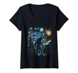 Womens Bigfoot Sasquatch Starry Night Galaxy Monster Hunter Funny V-Neck T-Shirt