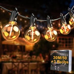 Guirlande Lumineuse Exterieure,Guirlande Guinguette Exterieur Avec 50+3 G40 Led Ampoules 2700k Ip65 Imperméable,Pour Eté Jardin Patio Terrasse Fête Mariage Pergola(30m/98ft)