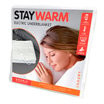 STAYWARM® Double Size Luxury Quality Electric Underblanket with Detachable Controller / 2 Heat Settings / Detachable Cord / Machine Washable / Safe All Night Use - 70w - 120 x 107cm - F902 - White