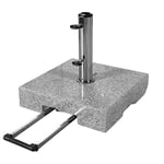 Doppler Granite Parasol Stand with Pull-Out Handle 45kg Base with Stainless Steel Tube - with 2 castors and Pull Handle - Grey