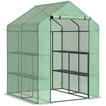 Outsunny Walk in Garden Greenhouse with Shelves Polytunnel Steeple Green house Grow House Removable Cover 143x138x190cm, Green