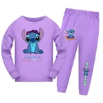 Lilo & Stitch Pyjamas Set för Barn 7-14 År Långärmad T-shirt Byxor Outfit Loungewear Nattkläder Presenter Purple 7-8 Years