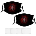 Nuberyl AC Football Team Milan (1) Masque Facial Unisexe Bandana Balaclava Scarf Cache-Cou réglable 4 Fliters remplaçables Pack de 2 Sun Protection Anti-poussière Sports