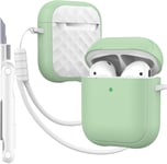 Étui pour AirPods Case Cover avec kit de Nettoyage, Housse de Protection complète Contre Les Chutes avec lanière, Couleur Macaron Jeune pour Airpods 2/1 gén,Vert/Blanc