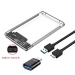 USB 3.0 with adapter Boîtier de disque dur externe transparent, boîtier de disque dur SATA HDD et SSD, prise en charge UASP sans outil, USB 3.0 Type C, 2.5 pouces