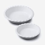 Porcelain Round Pie Dish with Crinkle Crust Rim Set of 2