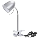 Aigostar Lampe Pince de Lecture Rétro，Lampe de Bureau à clip， Ampoule Non Incluse，Lampe de Chevet Enfant Compatible Ampoule LED E27 (Max 11 W)，Col de Cygne Flexible Réglable ， Travail， Etude，Argent