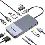 NÖRDIC 1 till 10 USB-A & C DisplayLink dockningsstation 2xHDMI 1xVGA 2xUSB3.0 1xRJ45 2xSD/TF 2x3.5mm