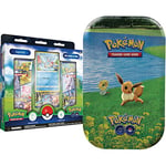 Pokémon TCG: Pokémon GO Pin Collection - Squirtle (1 Foil Promo Card, 1 Collector’s Pin & 3 Booster Packs) & TCG: GO Mini Tin - Eevee (2 Booster Packs & 1 Art Card)