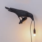 Seletti Bird Modern Italiensk Vägglampa Svart Vit Resin Ljus Svart Vänster