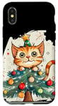 iPhone X/XS Funny Festive Cat with Christmas Tree and Decoration Case