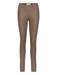 Objbelle Mw Coated Leggings Noos Bottoms Trousers Leather Leggings-Byxor Brown Object