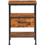 Eggree - Table de Chevet avec 1 Tiroirs Tissus Table d'appoint Petit Meuble de Rangement Style Industriel Commode 1 tiroirs, 40 x 30 x 60 cm--Marron