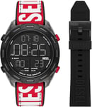 Diesel Crusher Montre pour Homme, Mouvement Digital avec Bracelet en Nylon, Silicone, Cuir ou Acier Inoxydable, Graphite et Rouge, 46mm