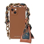 case&me Coque Foulard pour iPhone 13, Souple, Protection Appareil Photo, Coque avec dragonne, Coque Tendance, Marron