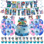 Stitch Party Dekor Födelsedagsballonger Kit Banner Cake Toppers Set