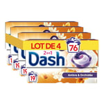 ARIEL Dash 2-en-1 PODS Lessive Capsules, 76 Lavages (4x19 Tablettes), Ambre et Orchidée, Ultra Nettoyant Et Fraîcheur Longue Durée, Élimine Les Saletés et Taches Incrustées, Fabriqué en France